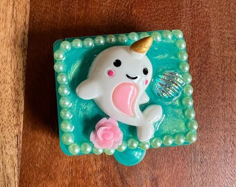 Mini Pill Box • "Narwhal, Narwhal"  Embellished Pill Case for Purse or Backpack • Cute Pill Case • Pill Carrier • Hypo Pot • Stash Box