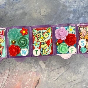 Abstract Cats Weekly Pill Organizer | 7-Day Medicine Case | Travel Pill Holder