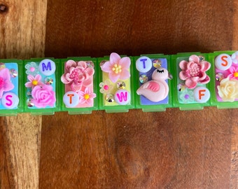 Teeny Pill Box - Vitamin Case • "Flamingo Garden" • Cute Pill Box, Medicine Vitamin Dispenser, 7 Day Pill box, Weekly Pill Organizer