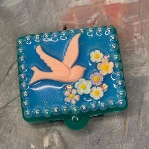 Pastel Dove Pill Box: Embellished Mini Pocket Case