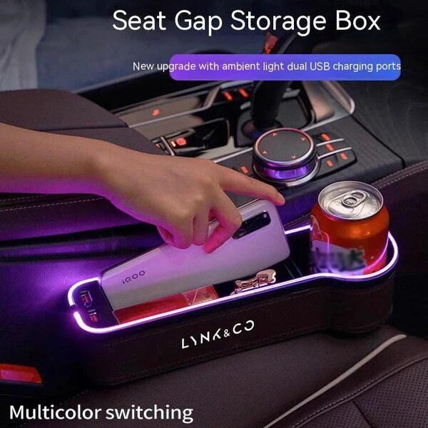 Caja de almacenamiento con ranura para asiento de coche, accesorios para automóviles con carga USB