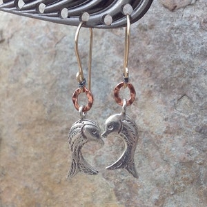 Sweet FISH earrings, MIXED METALS earrings, Karen Hill Tribe silver, Copper, Gold Filled, Silver image 2