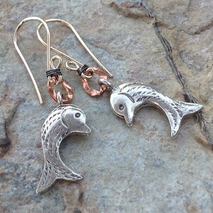 Sweet FISH earrings, MIXED METALS earrings, Karen Hill Tribe silver, Copper, Gold Filled, Silver image 5