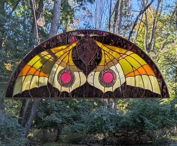 Download Pattern - Stained Glass - Gallé Moth Demilune - requires large format 24" x 27" printing - by Neile Cooper (human artist, no AI)