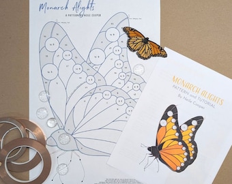 Pattern - Monarch Alights (Medium) - with Tutorial.  19 Glass Jewels optionally included. [butterfly stained glass pattern kit]