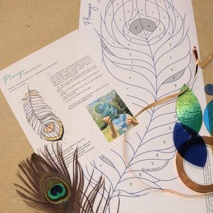 Peacock Pattern - &quot;Plumage&quot; Feather -  24 inch full size stained glass patterns