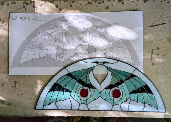 Paper Pattern - Stained Glass - Gallé Moth Demilune - by Neile Cooper (human artist, no AI)