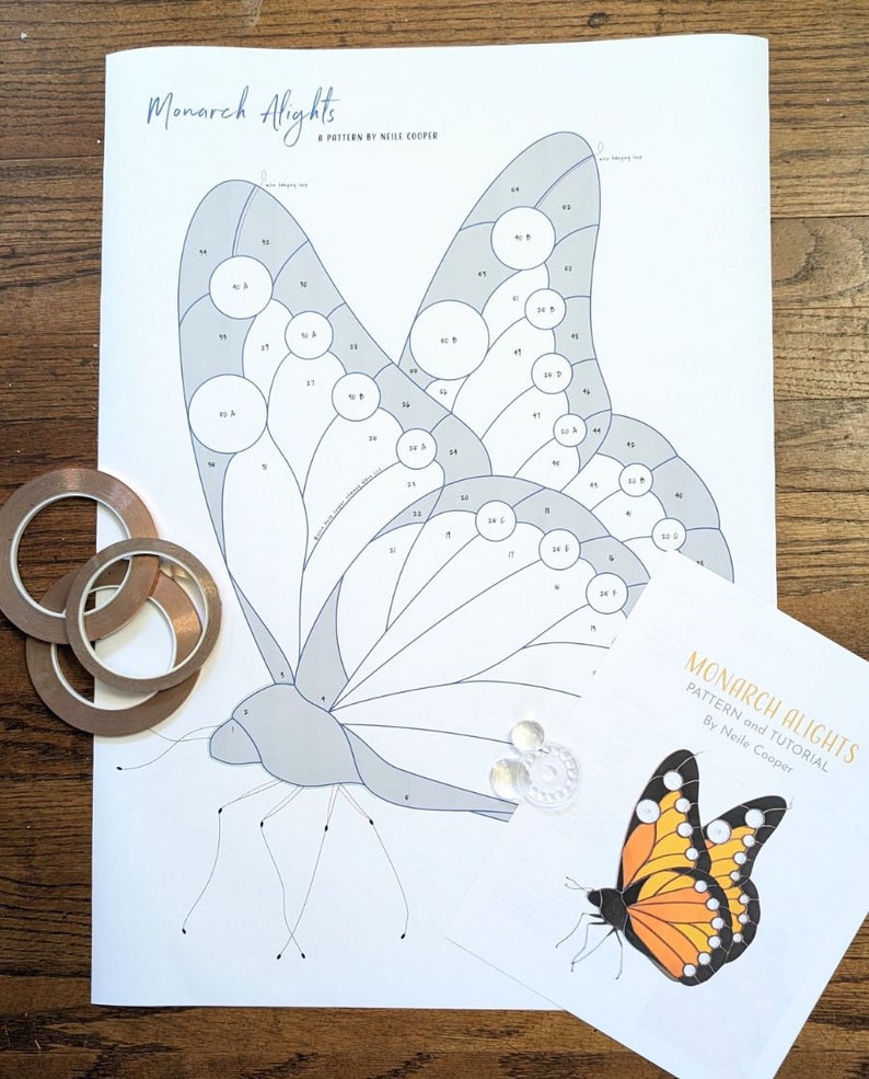 Pattern Monarch Alights Large with Tutorial. 19 Glass Jewels optionally included. butterfly stained glass pattern kit image 6