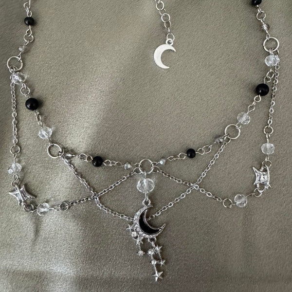 Celestial Moon Choker Necklace | Cute Y2K Accessories | Layered Charm Necklace | Star Charm Pendant | Drop Pendant Layered Necklace