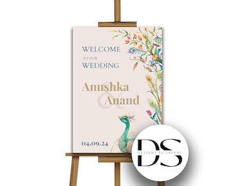 Customised Welcome Sign | Peacock Wedding Decor | Personalised Stationery Mayura (PDF Digital)