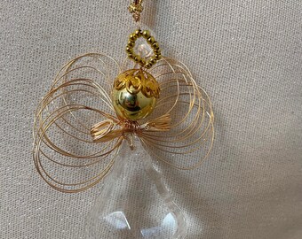 Gold Wire and Crystal Angel Ornament with Gift Pouch