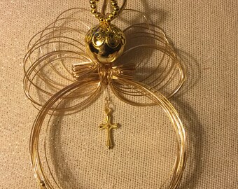 Adorno de ángel de alambre con mensaje de fe y bolsa