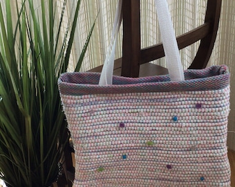 Shabby Chic Handwoven Rag Rug Tote Bag