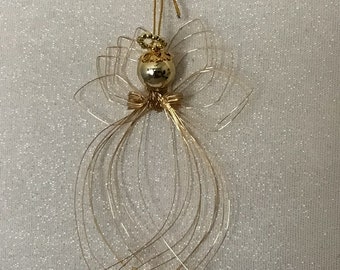 Gold Wire Angel with Beads Ornament Hand Formed with Pouch