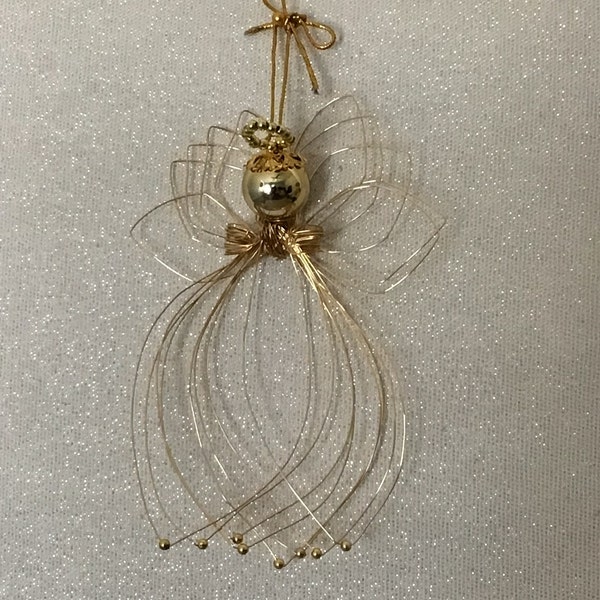 Gold Wire Angel with Beads Ornament Hand Formed with Pouch