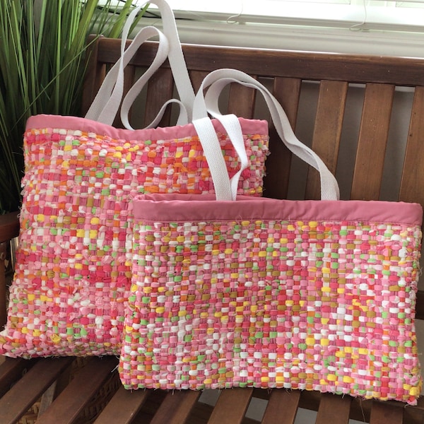 Shabby Chic Handwoven Rag Rug Tote Bag