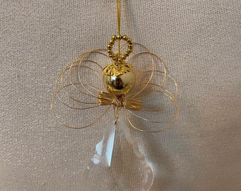 Gold Wire and Crystal Angel Ornament with Gift Pouch