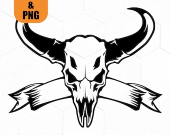 Bull Skull SVG PNG, Digital Download, Western, Boho, Cow Skull Design for Cricut & DIY Projects, Printable Clipart