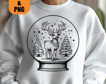 Christmas Globe SVG & PNG Files, Winter, Christmas Clipart, Deer, Silhouette, Vector, Outline, Design Graphic Shirt, Xmas, Digital Download