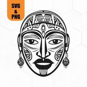 Ancient African Mask SVG PNG Files, Unique Digital Design for Crafts,  DIY Projects