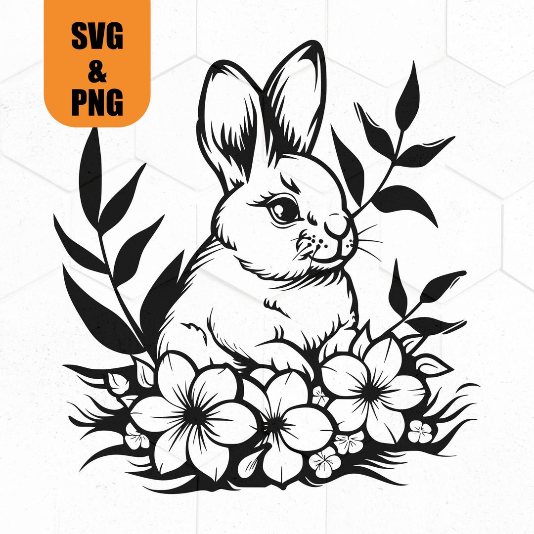 Cute Easter Bunny SVG PNG, Digital Download for Cricut, Floral Easter ...