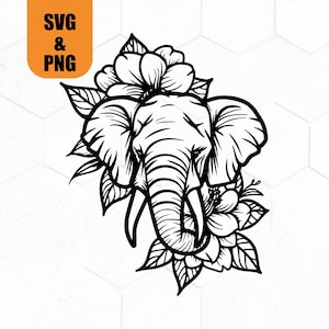 Elephant with Flowers SVG PNG, Digital Download for Cricut, Baby Gifts, Nursery Decor, T-shirt Art, Printable Clipart