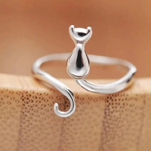 Minimalistic Cat Ring, Silver, Adjustable