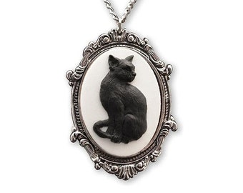 Collar de camafeo de gato negro gótico vintage