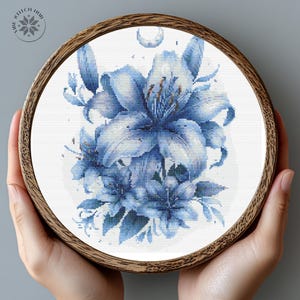Lily  Blu  Cross Stitch Pattern PDF, Easy Floral Embroidery Chart, Nature DIY Cross Stitch Design Download