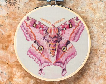 Pink Moth Butterfly Cross Stitch Pattern, Modern Cross Stitch Designs, Cross Stitch Chart, Easy Pdf Download