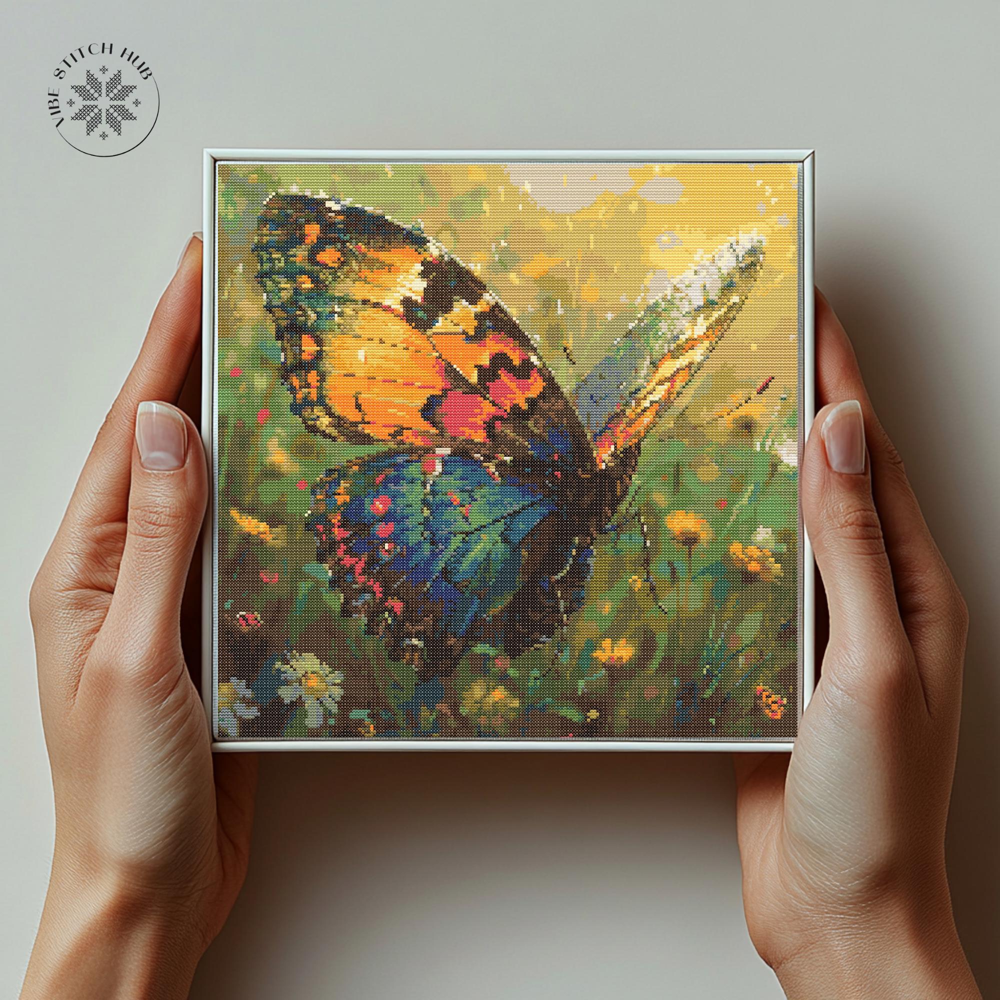 Beautiful Colorful Butterfly Cross Stitch Pattern | Floral Embroidery Chart | Easy Nature Design | PDF Download for Beginners