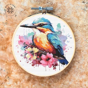 Patrón de punto de cruz de pájaro, kit de bordado moderno, descarga en PDF para principiantes, decoración del hogar DIY, diseño de punto de cruz fácil
