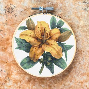 Yellow Lily Cross Stitch Pattern PDF, Easy Floral Embroidery Chart, Nature DIY Cross Stitch Design Download