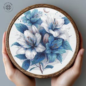 Lily  with Moon  Cross Stitch Pattern PDF, Easy Floral Embroidery Chart, Nature DIY Cross Stitch Design Download