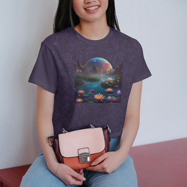 Camiseta unisex con lavado mineral Magical Space Waterlilies