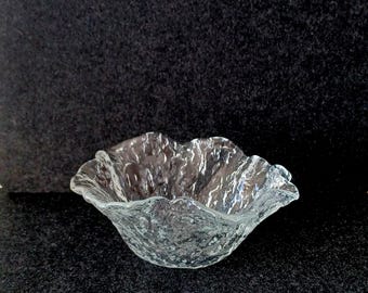Vintage Scandinavian Glass Bowl, Pukeberg Glasbruk Sweden 1970s, Designed by Uno Westerberg, Textured Clear Glass, Mid-Century Modern Decor