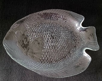 Plato de pescado Arcoroc Aspen de vidrio transparente vintage francés, vidrio de la década de 1970, plato para servir pescado vintage, vajilla Arcoroc, plato de vidrio vintage.
