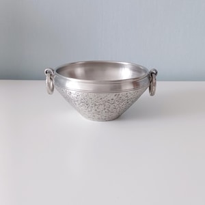 Vintage 1970s Norwegian Troll Tinn Pewter Bowl - Handcrafted Hammered Design - Rustic Decor - Mid-Century Art Deco - Collectible Pewter