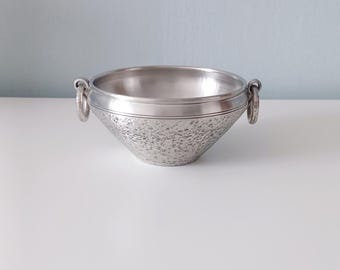 Vintage 1970s Norwegian Troll Tinn Pewter Bowl - Handcrafted Hammered Design - Rustic Decor - Mid-Century Art Deco - Collectible Pewter