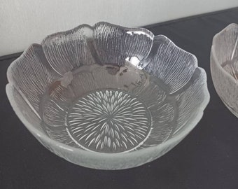 Vintage Glass Arcoroc Aspen Bowls, 1970s Glass Bowls Diseño de girasol, Conjunto de 4, Vidrio Arcroroc, Vintage Serving Bolws Arcooroc Aspen Francia