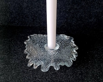 Vintage Pukeberg Glass Candle Holder - Mid-Century Modern Scandinavian Ice Glass