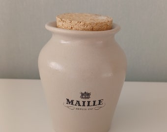 Vintage French Maille Musterd Pot, French Vintage Musterd Pot, Vintage Tableware, Beige Maille Stoneware Jar.