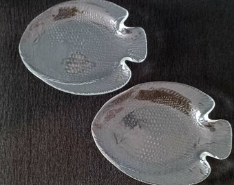 Platos de pescado Arcoroc Aspen de vidrio transparente vintage francés, vidrio de la década de 1970, 2 platos pequeños para servir pescado, vajilla Arcoroc, platos de aperitivo.