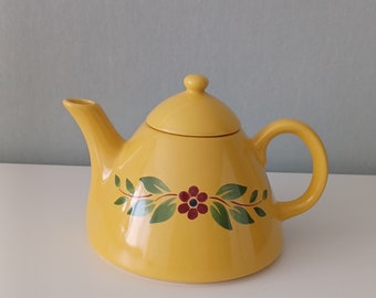 Vintage Christineholm Design Studio Tepot, Solvik, handgeschilderde gele thee koffiepot, Scandinavisch keukendecor, MCM Home Decor.