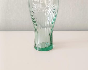 Vintage Coca-Cola Green Tumbler Glass 1990s, Embossed Logo, Coke Collectible Drinkware