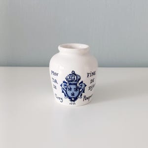 Vintage Grey Poupon Dijon Mustard Jar – Digoin Sarreguemines French Ceramic Pot – Blue & White Kitchen Decor – Collectible Mustard Pot