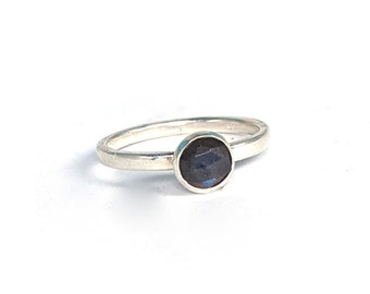 Faceted Gemstone Solitaire Ring Sterling Silver Stacking Ring