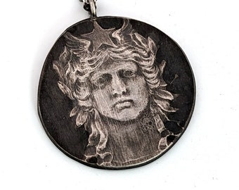 Astraea Medallion Pendant in Sterling Silver Goddess of Justice