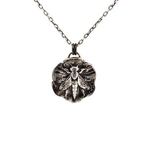 Honey Bee and Poppy Pendant in Sterling Silver