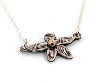 Plumeria Flower Pendant in Sterling Silver and 14kt Gold